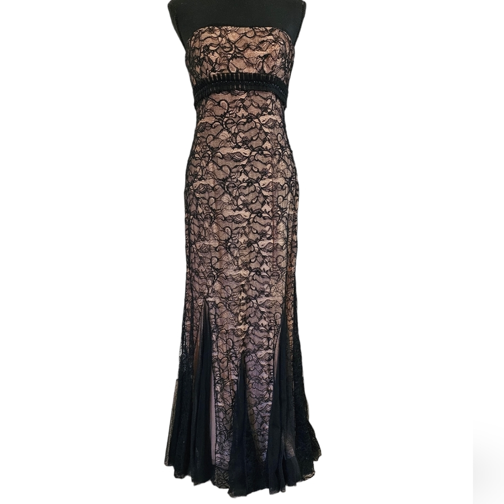 Badgley Mischka Black Lace Strapless Dress with 100% Silk Lining Sz.4